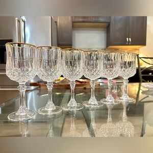🦋6 Cristal d'Arques Longchamps 
Crystal Wine glasses 5.75oz good trim goblets